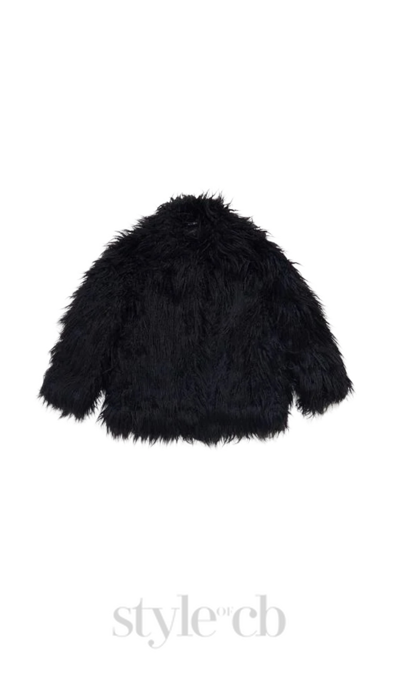 Short black fur coat