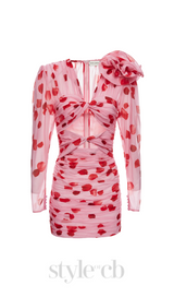 PETAL PRINT CUTOUT MINI DRESS IN PINK