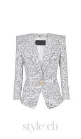 Alphabet pattern white jacket with single button