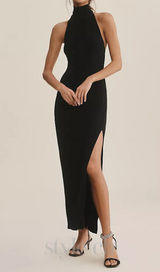 Open-back Stretch-jersey Halterneck Maxi Dress in Black