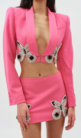 EMBELLISHED BUTTERFLY CROPPED BLAZER IN PINK
