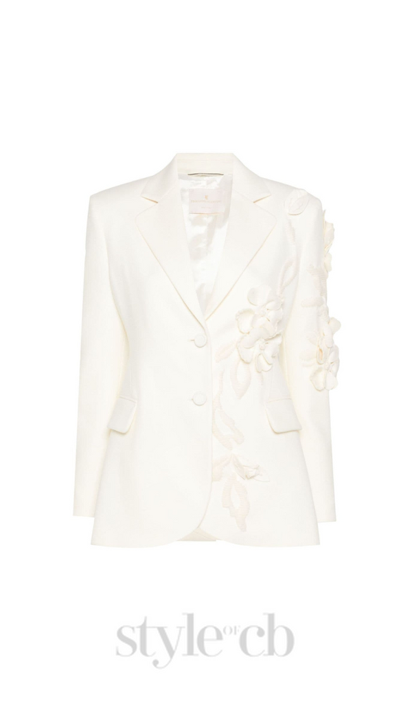 ELIZABETH WHITE FLORAL APPLIQUÉ BLAZER