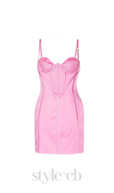 Acetate-blend satin mini dress in pink