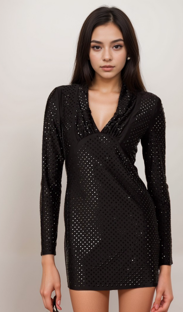 Mariasole embellished plunging V-neck studded mini dress