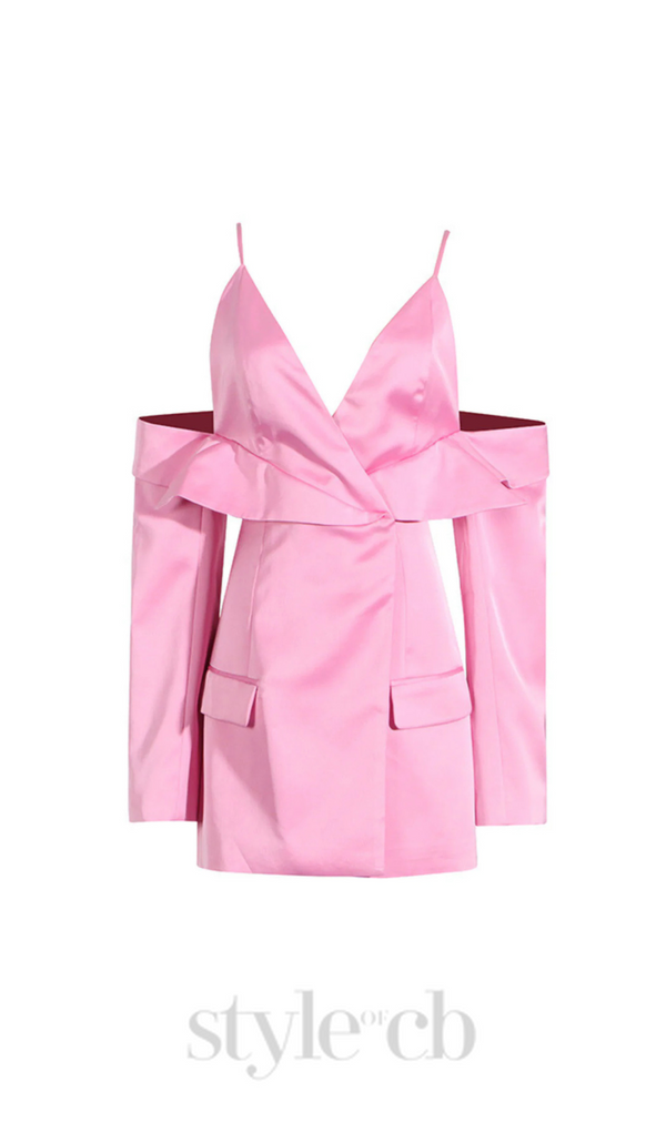 Plunge Draped Satin Blazer in pink