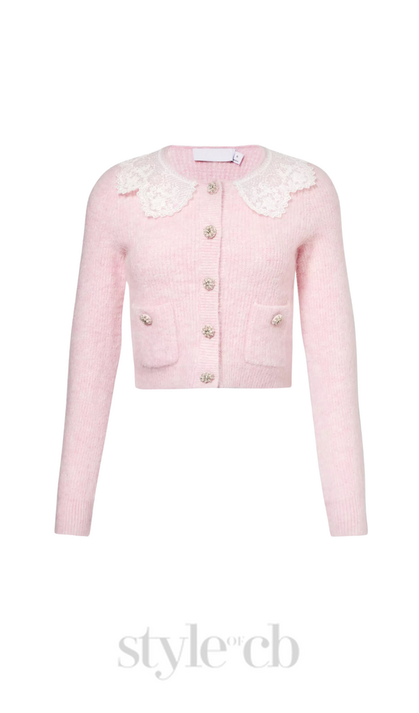 Fluffy ribbed-knit stretch-woven blend cardigan in pink