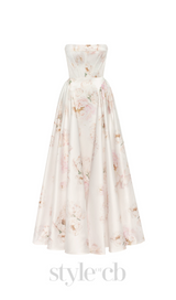 LETITIA PINK  PEONY STRAPLESS MAXI DRESS