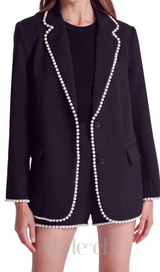 Imitation Pearl Trim Blazer in black