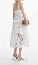 EVELYN CUT OUT LACE LAYERING MIDI DRESS IN WHITE