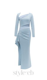 CLARA HIGH SLIT PATCHWORK BODYCON MAXI DRESS IN PALE BLUE