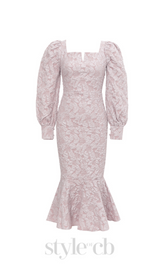 ALICE FLORAL JACQUARD PUFF SLEEVE BODYCON MAXI DRESS IN PINK