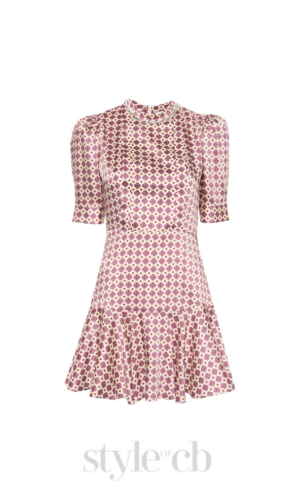 JAYANI PRINTED PUFF SLEEVE MINI DRESS IN PINK