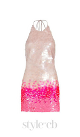 GISELLE PINK HALTER GRADIENT SEQUINS MINI DRESS