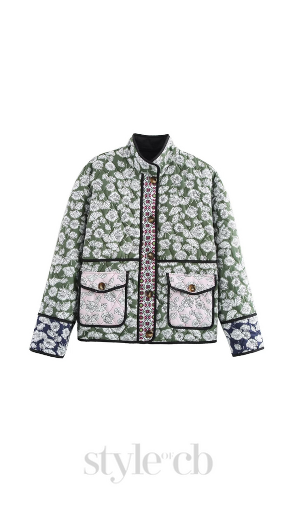 multicolor Floral Pocket Quilted Coat