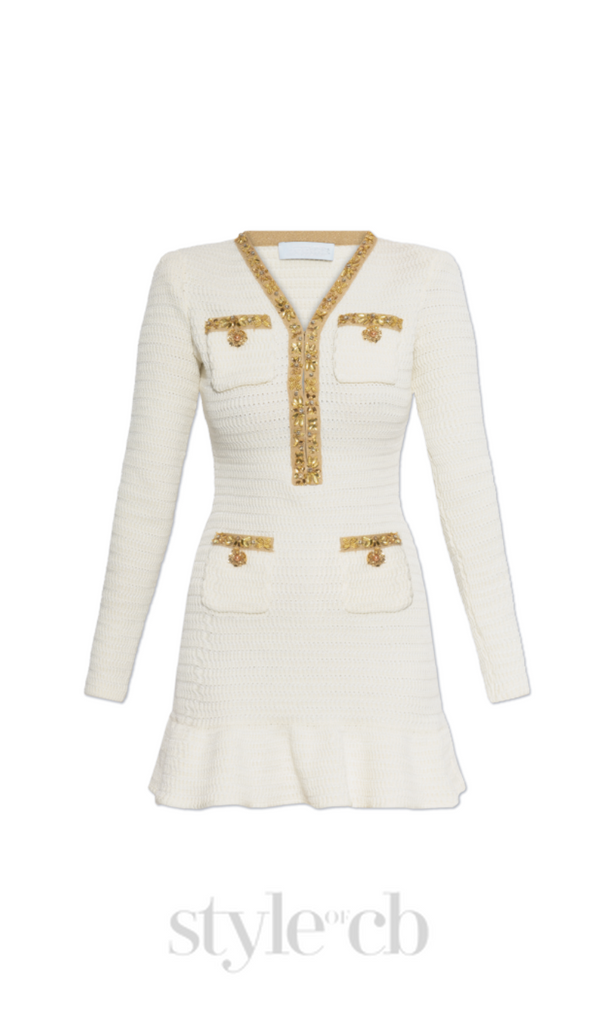 cream lurex knit mini dress