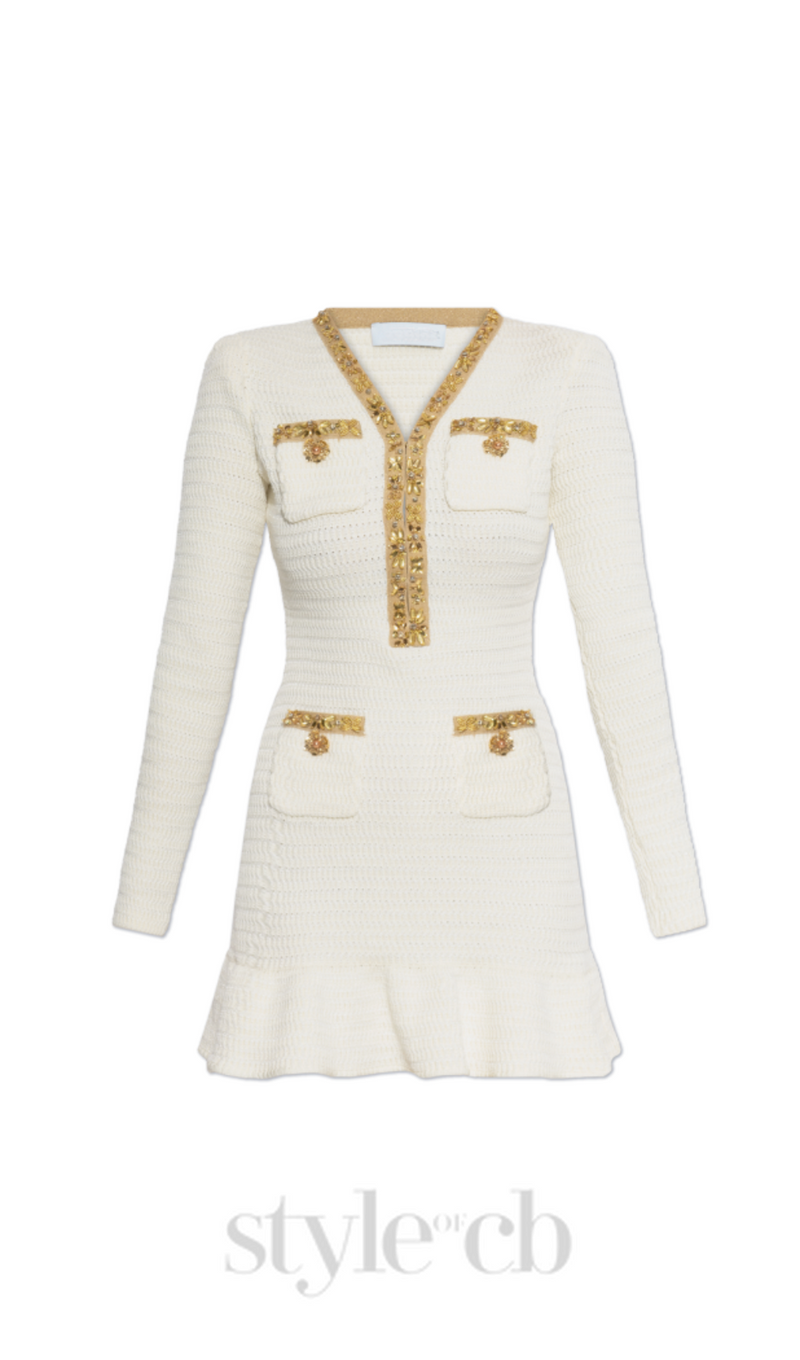 cream lurex knit mini dress