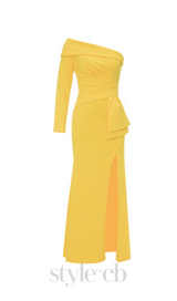 Brook off-shoulder bodycon midi dress in yellow