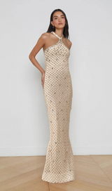 Claudine white embellished halterneck maxi dress