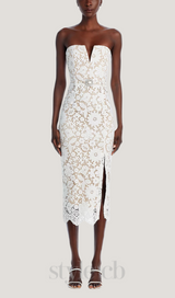 Milette v-neck Lace midi Dress in white