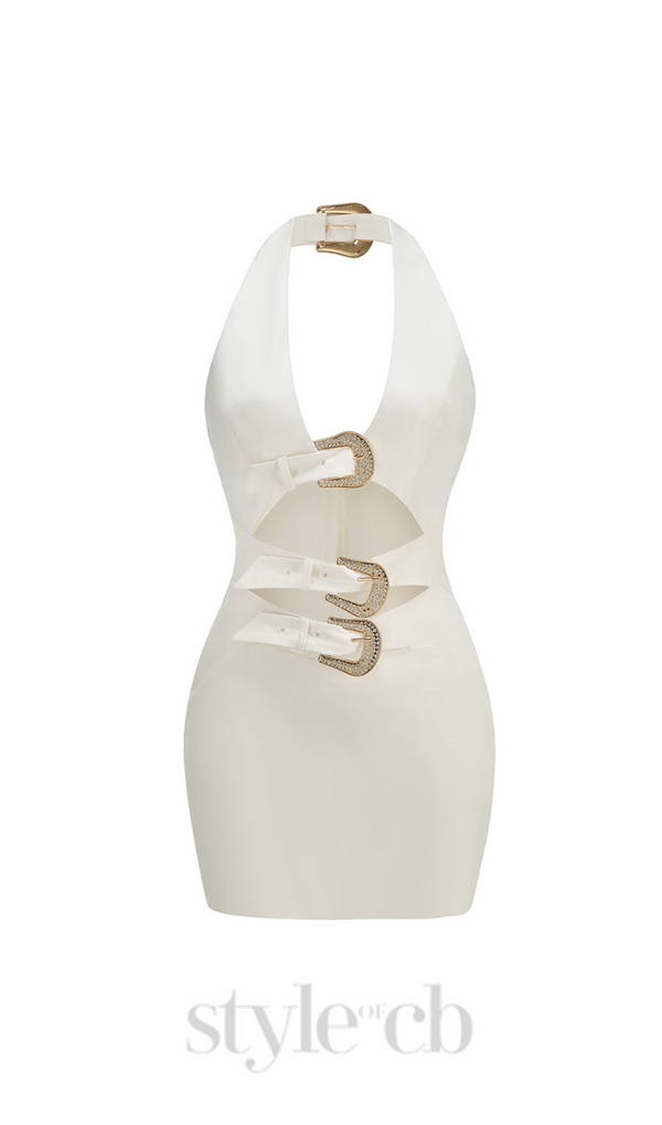 ARABELA BUCKLED MINI DRESS IN WHITE