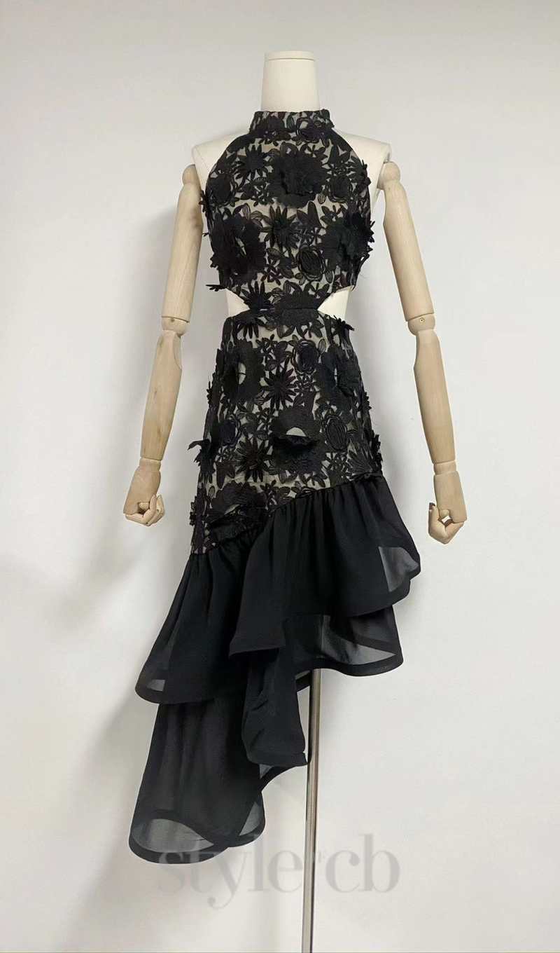 MADGE FLOWER EMBELLLISHED CUT OUT MAXI DRESS IN BLACK