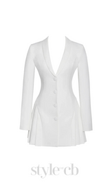 Beulah Pleate Blazer Mini Dress in White