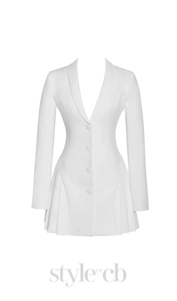 Beulah Pleate Blazer Mini Dress in White