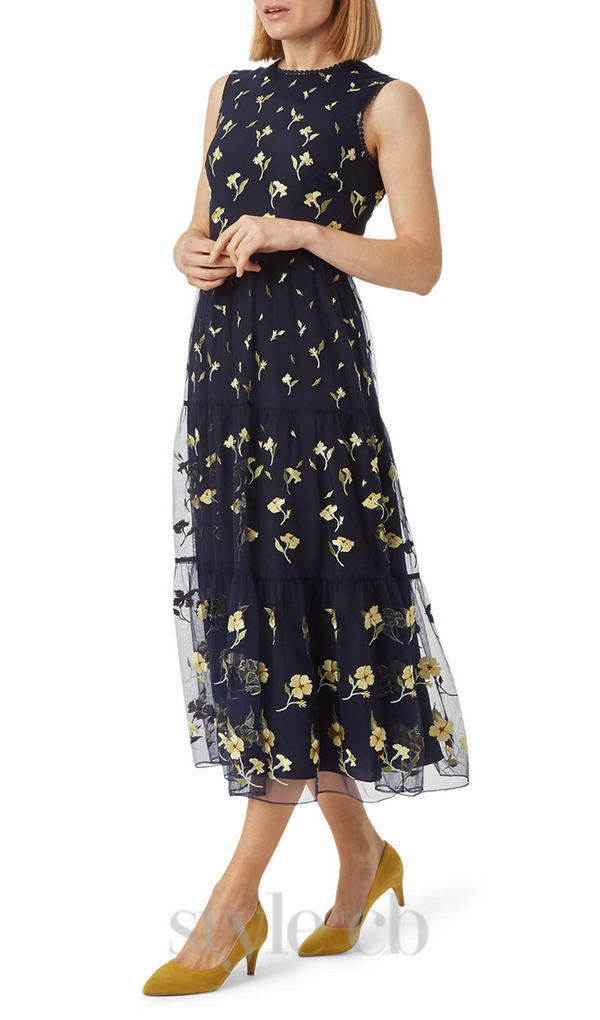 Bethany floral print midi Dress in black