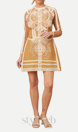 hollow lace peplum mini dress in yellow