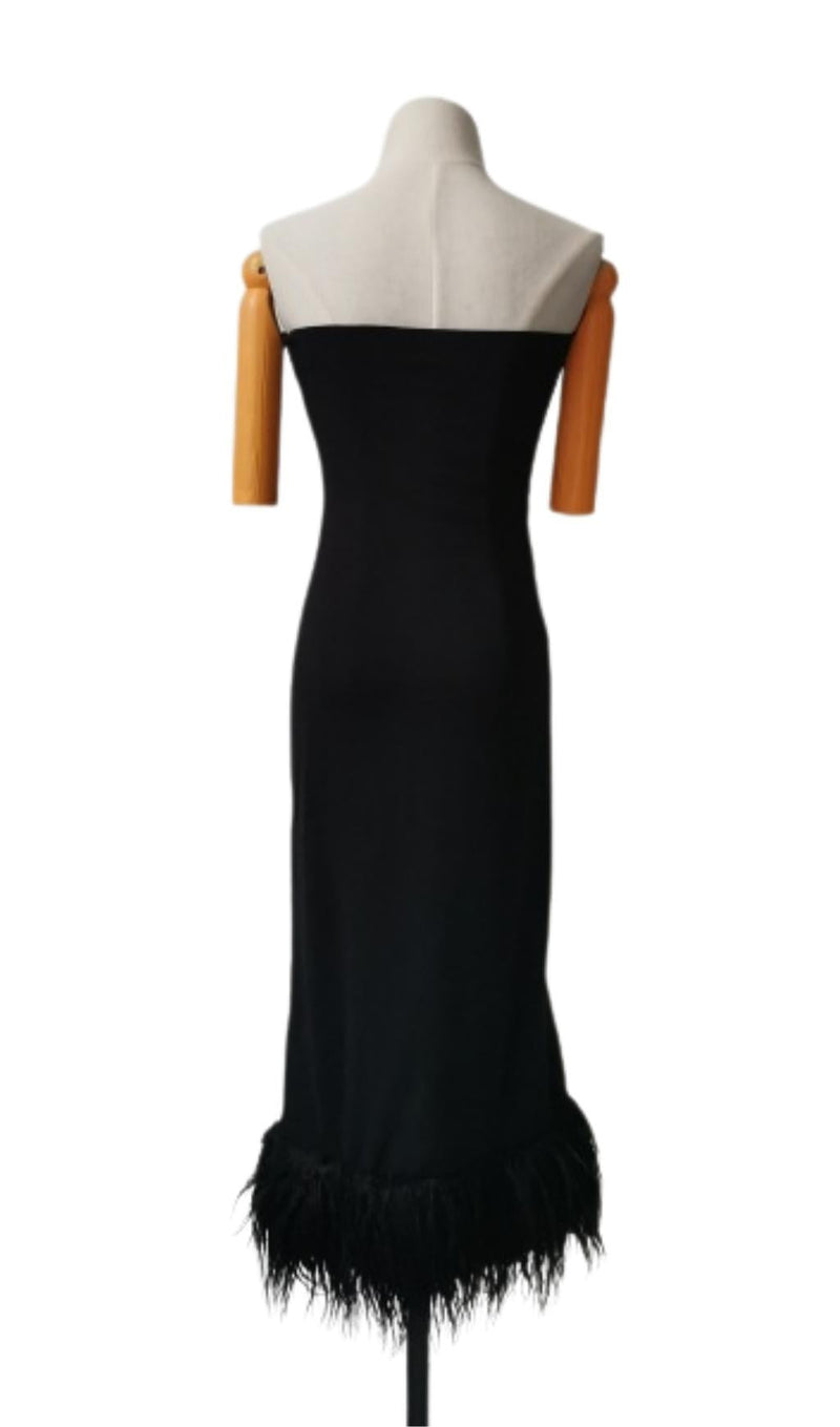 STRAPLESS FEATHER CORSET DRESS IN BLACK Dresses styleofcb 