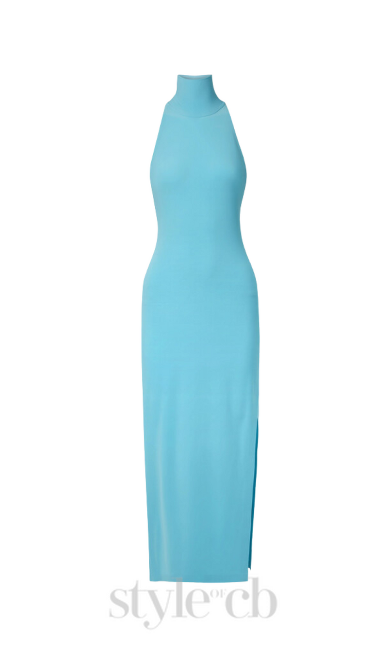 Open-back Stretch-jersey Halterneck Maxi Dress in Blue