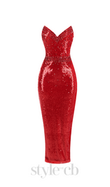 Caitlin off-shoulder sequin midi dress in red