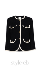 Jill Tweed Contrast Trim Jacket in navy blue