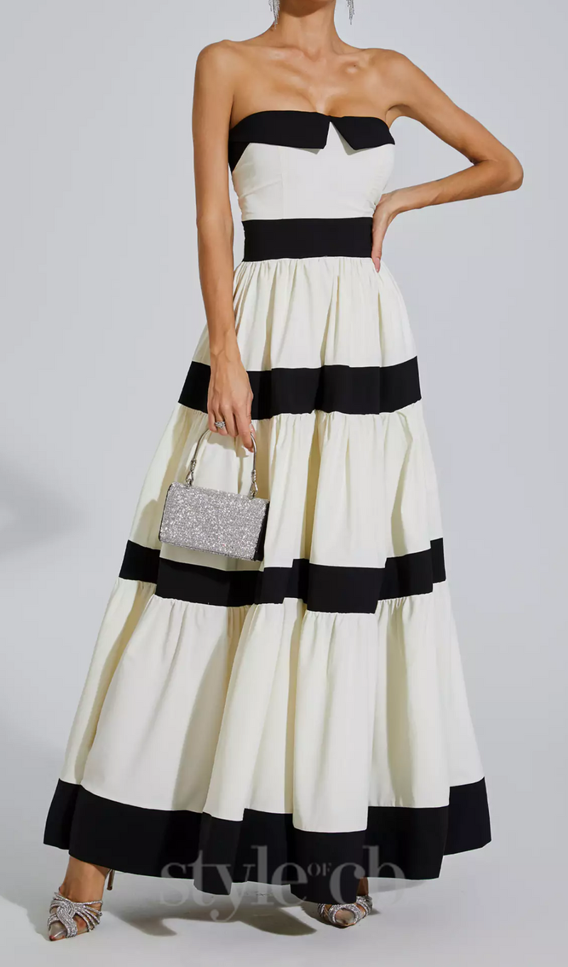 FAITHE WHITE STRAPLESS STRIPED BOWKNOT MAXI DRESS