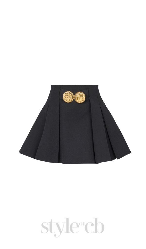 Asina Gold Buttoned Mini Skirt in Black