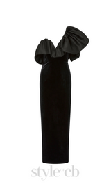 One Shoulder Puff Sleeve maxi Dress in black