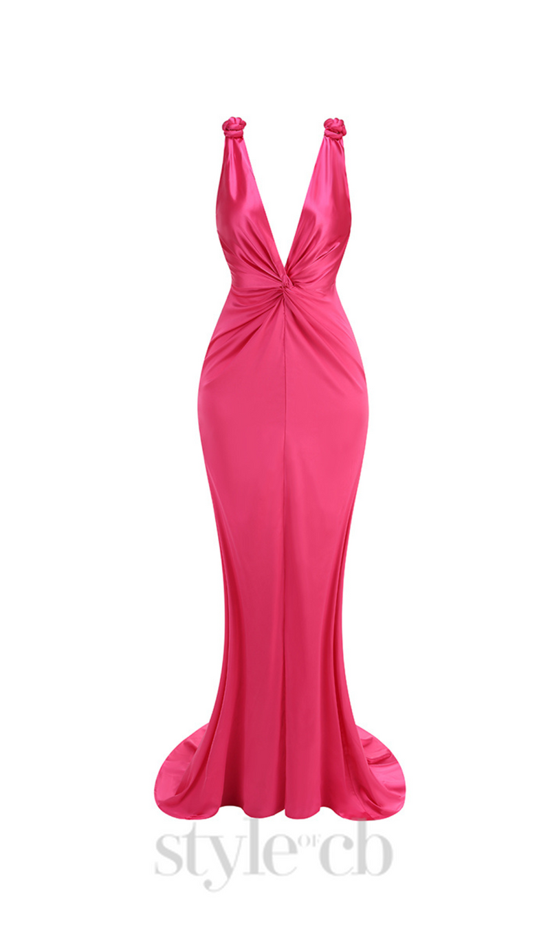 GISELLE RUCHED DRAPED BODYCON MAXI DRESS IN HOT PINK