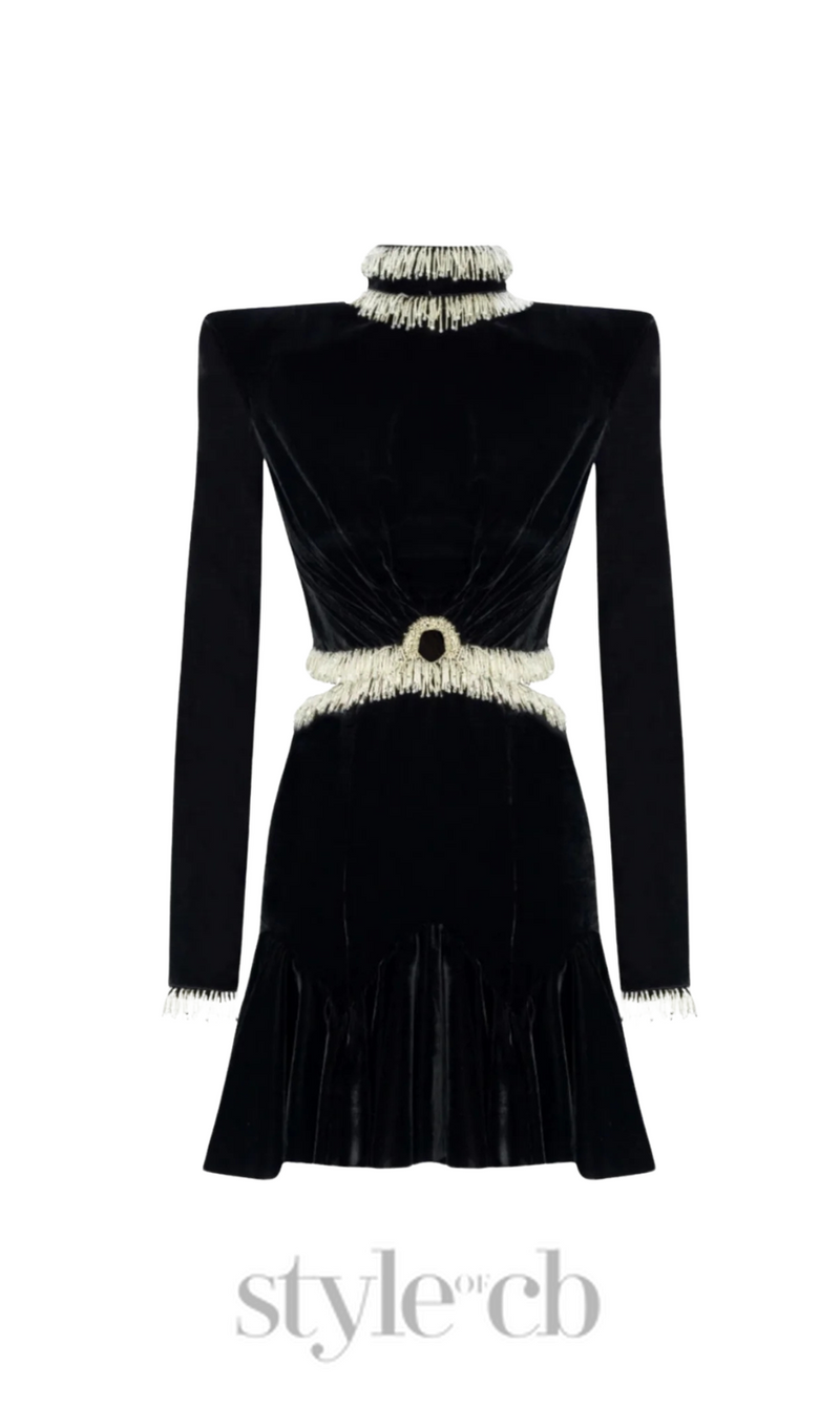 Ishika Bead-Embellished Velvet Cutout Mini Dress