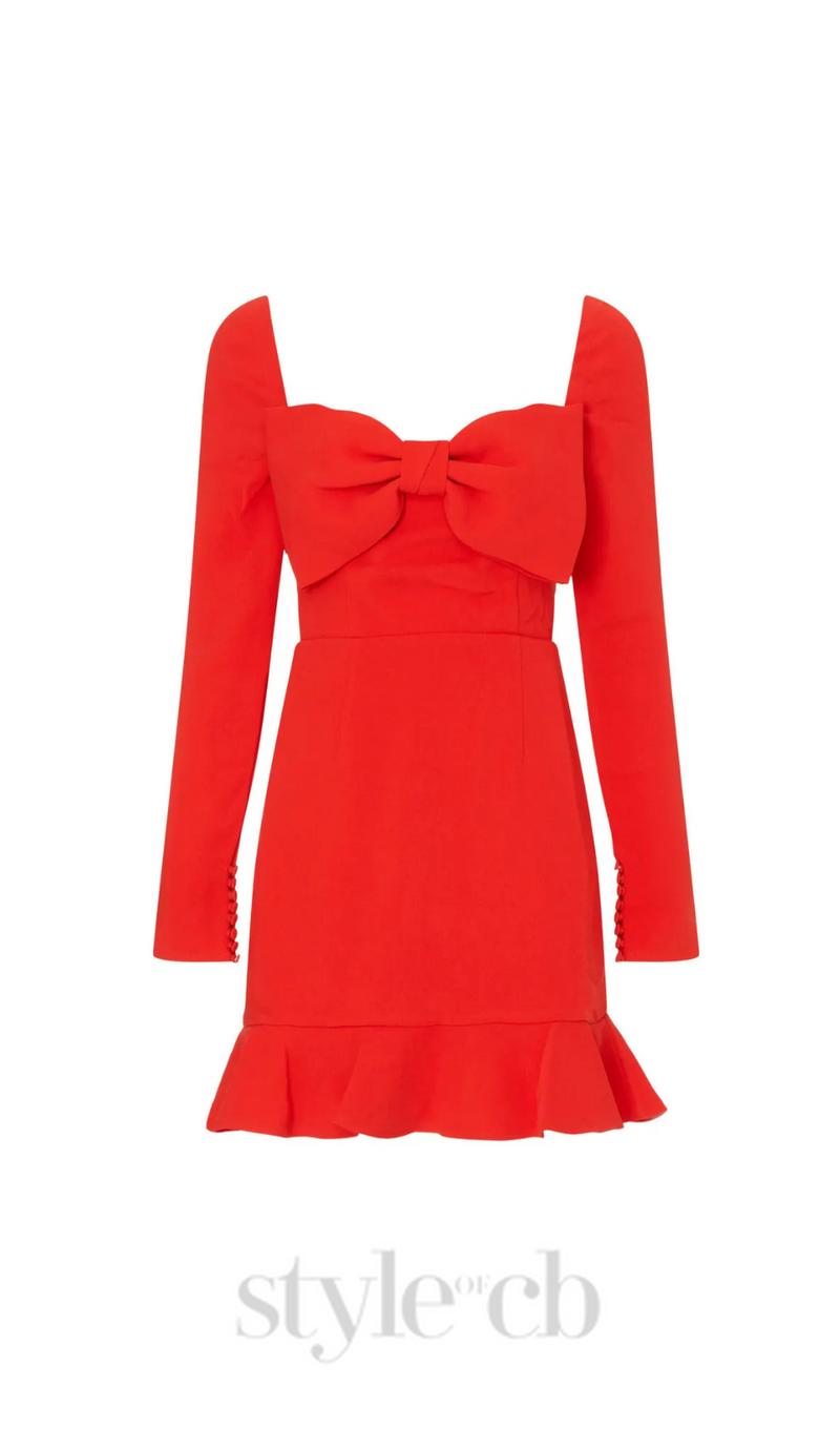 Bow Crepe Mini Dress in red