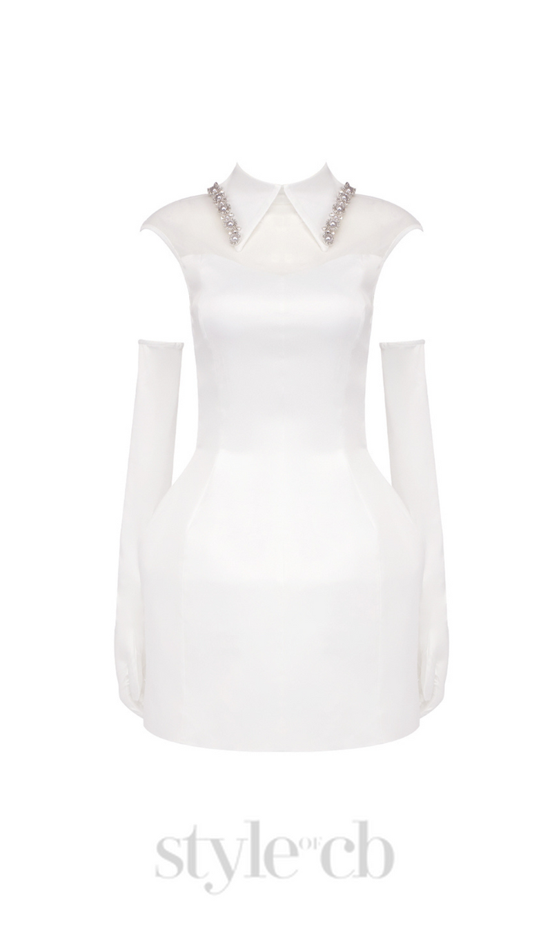 SIMONE TULLE DETAIL MINI DRESS IN WHITE