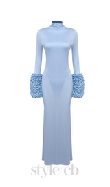 MICHELLE RUFFLED TURTLENECK MAXI DRESS IN PALE BLUE