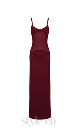 sheer knit curve maxi dress in merlot