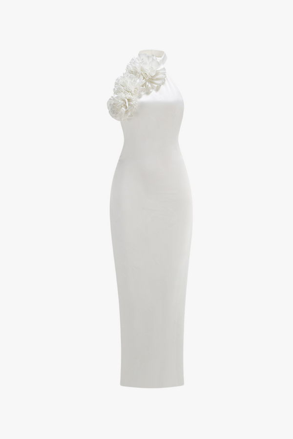 sherry Halterneck Floral Applique Maxi Dress in white