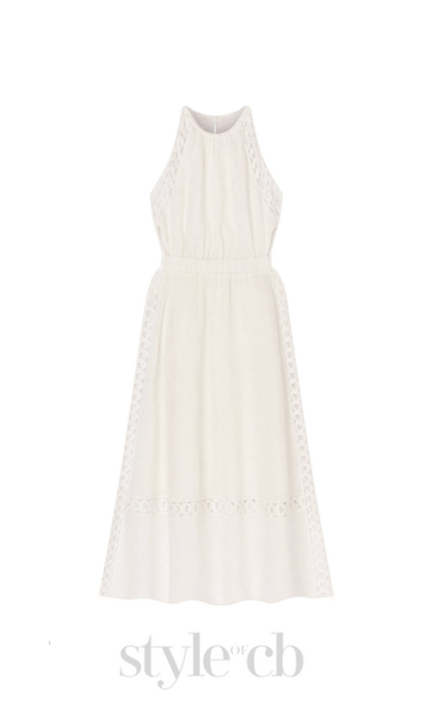 Coralie Heart Lace Midi Dress in white