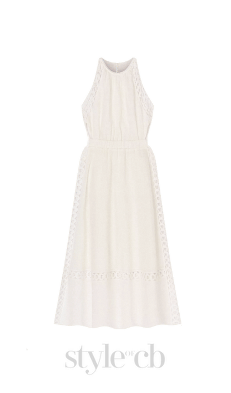 Coralie Heart Lace Midi Dress in white