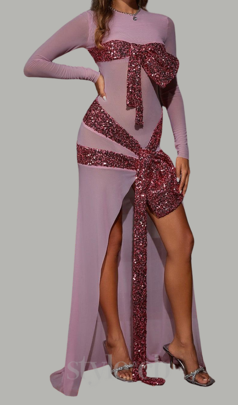 Zachary Long Sleeve Bow Sequin Dress