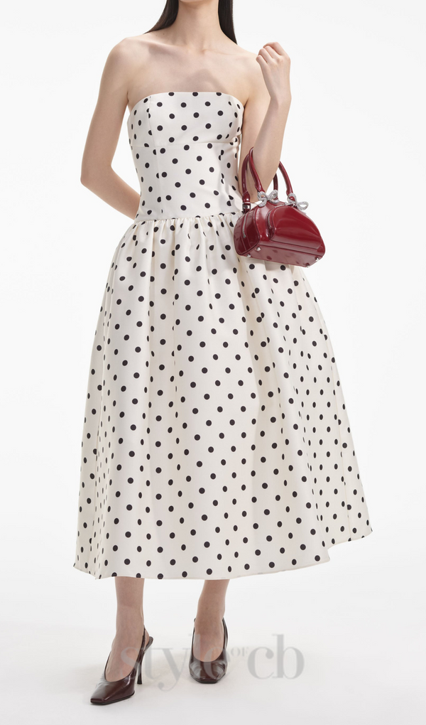 ULA CREAM POLKA DOT TAFFETA MIDI DRESS