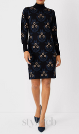 petite floral mock neck sweater dress in black