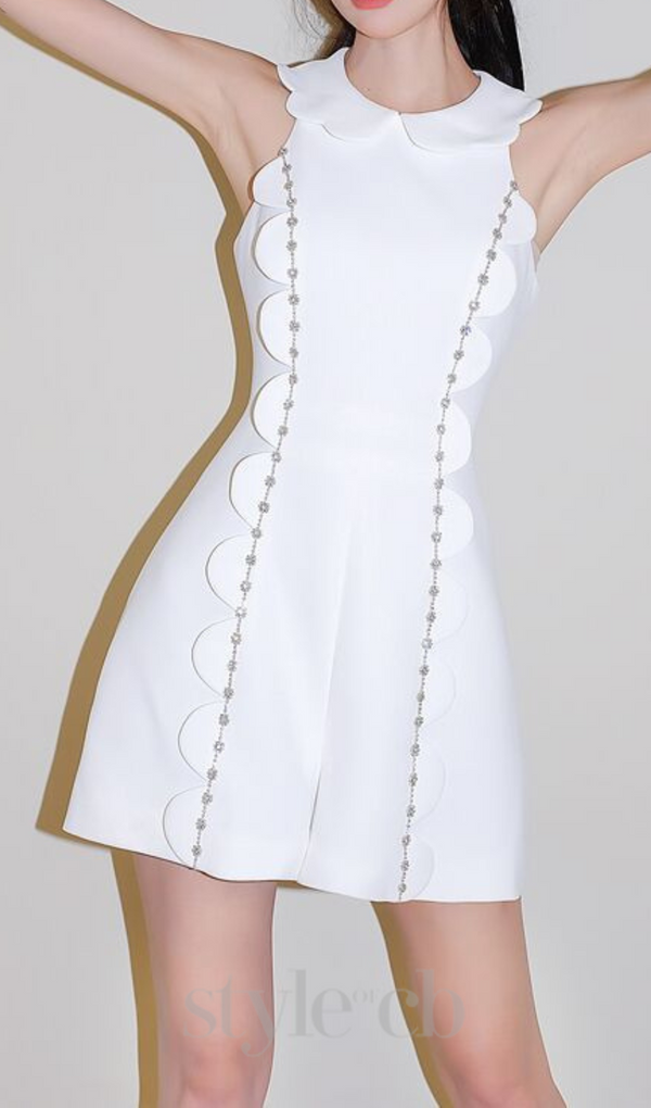 CHAYA WHITE SLEEVELESS RHINESTONE EMBELLISHED ROMPER