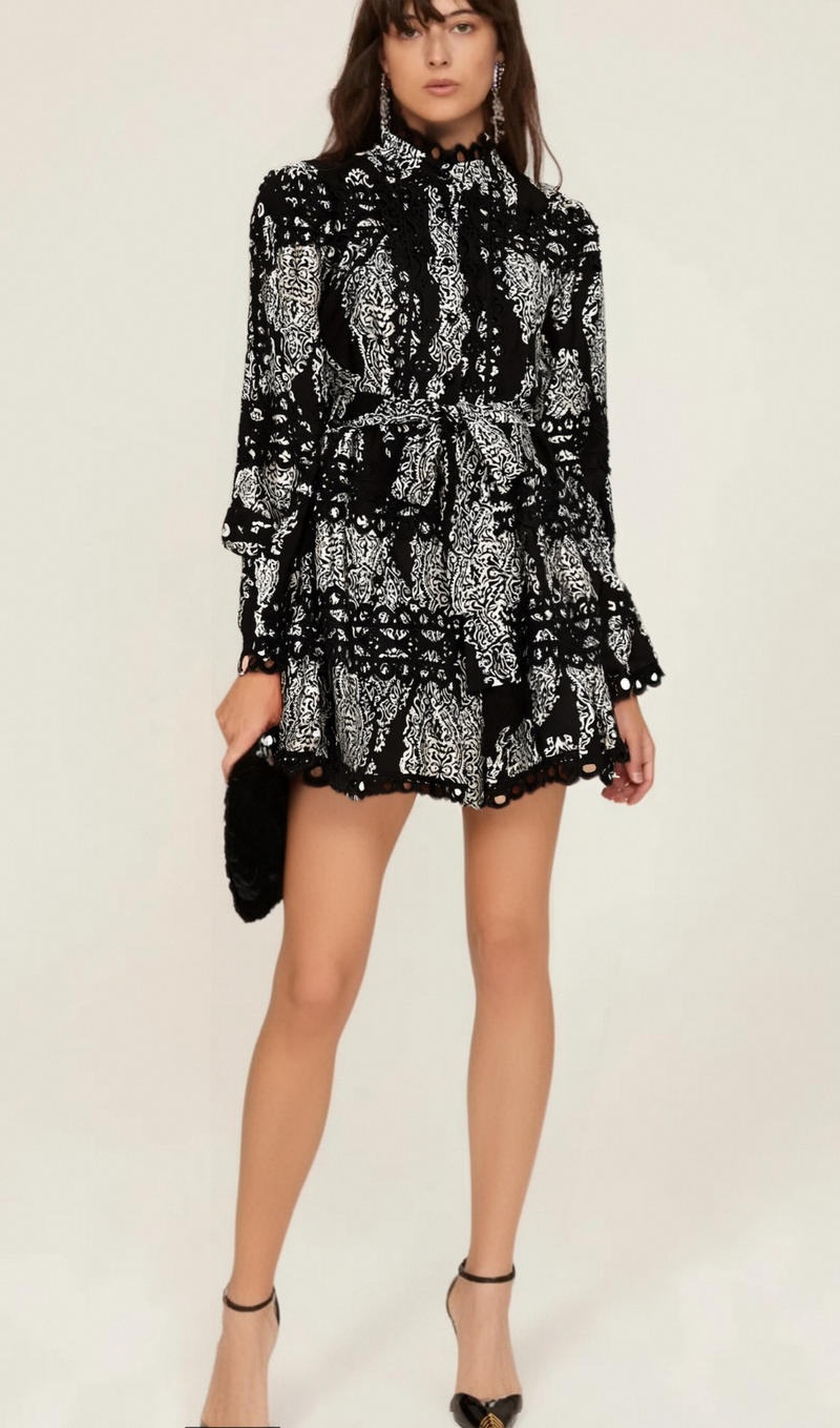 Bérengère black pattern-print mini dress